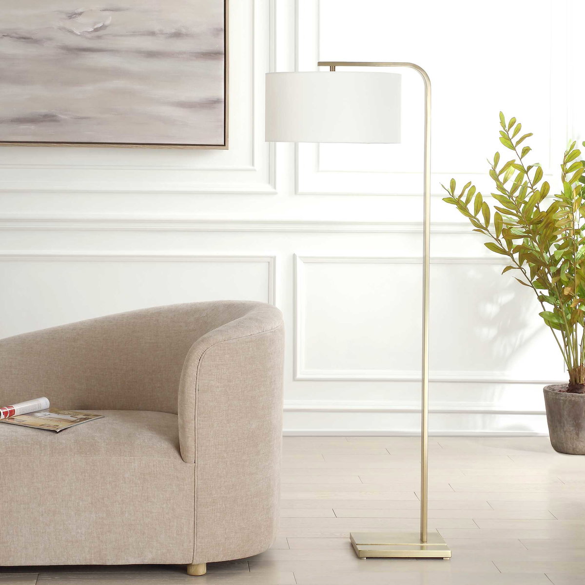 Laight Antique Brass Floor Lamp, by Uttermost, 18" width x 64.5" height x 18" depth View 4