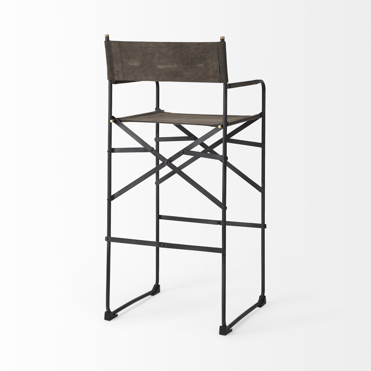 Direttore Backless 44.3in Seat Bar Stool | Brown/Gray Suede with Metal, Counter & Bar Stool by Mercana, 19.3" length x 20" width x 44.25" height View 5