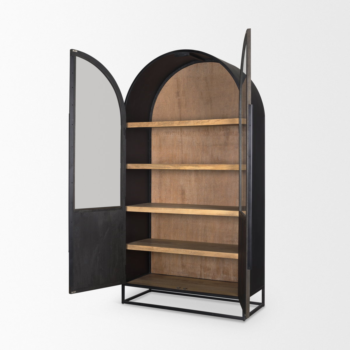 Sloan 42W x 80H Black Wood with Black Metal Frame Arched Cabinet, Cabinets & Sideboard by Mercana, 42" length x 18.5" width x 80" height View 10