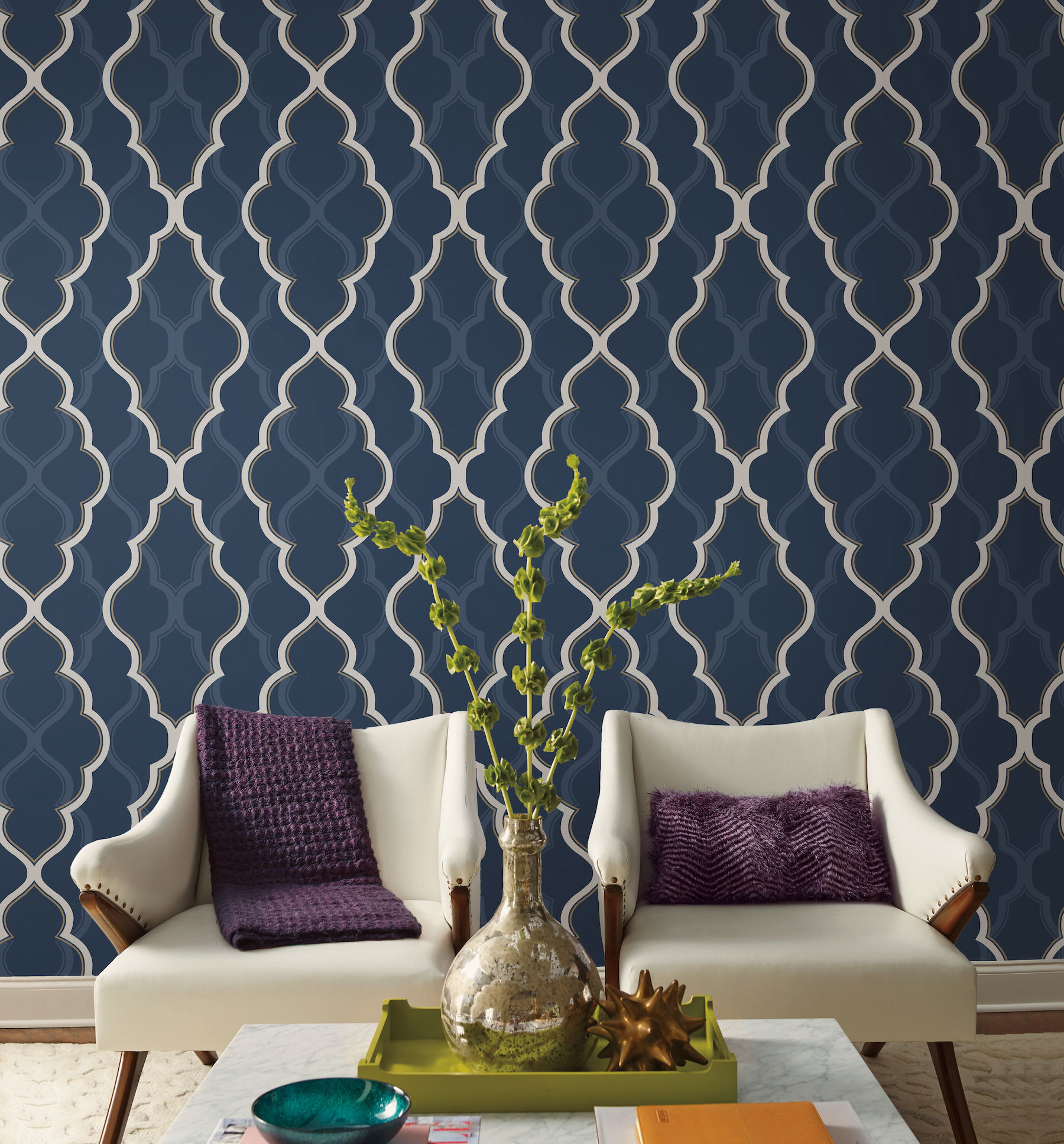 Double Damask Dark Blue Wallpaper large image 