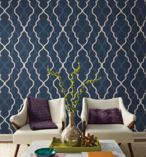 Double Damask Dark Blue Wallpaper