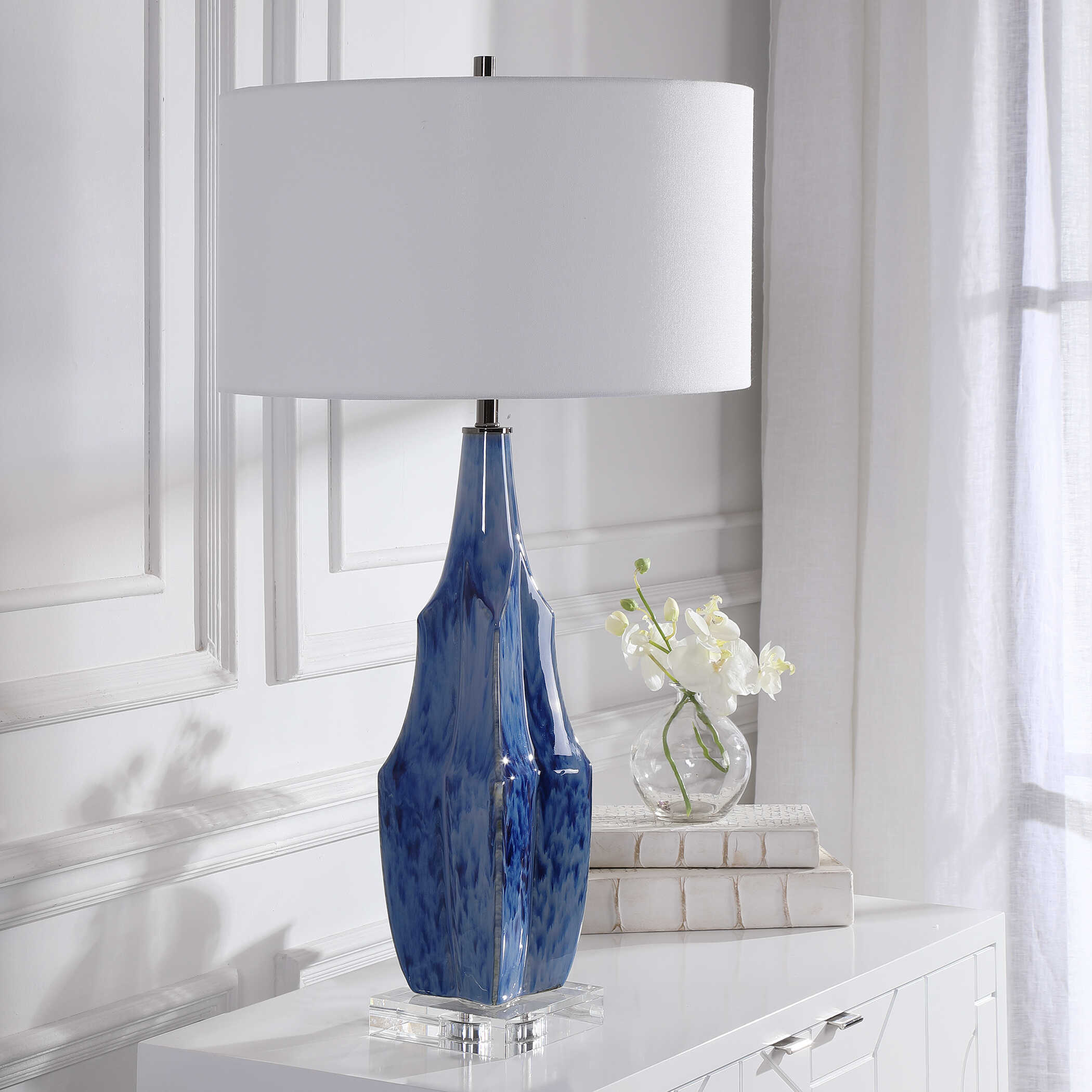 Everard Blue Table Lamp, by Uttermost, 18" width x 32.5" height x 18" depth View 4