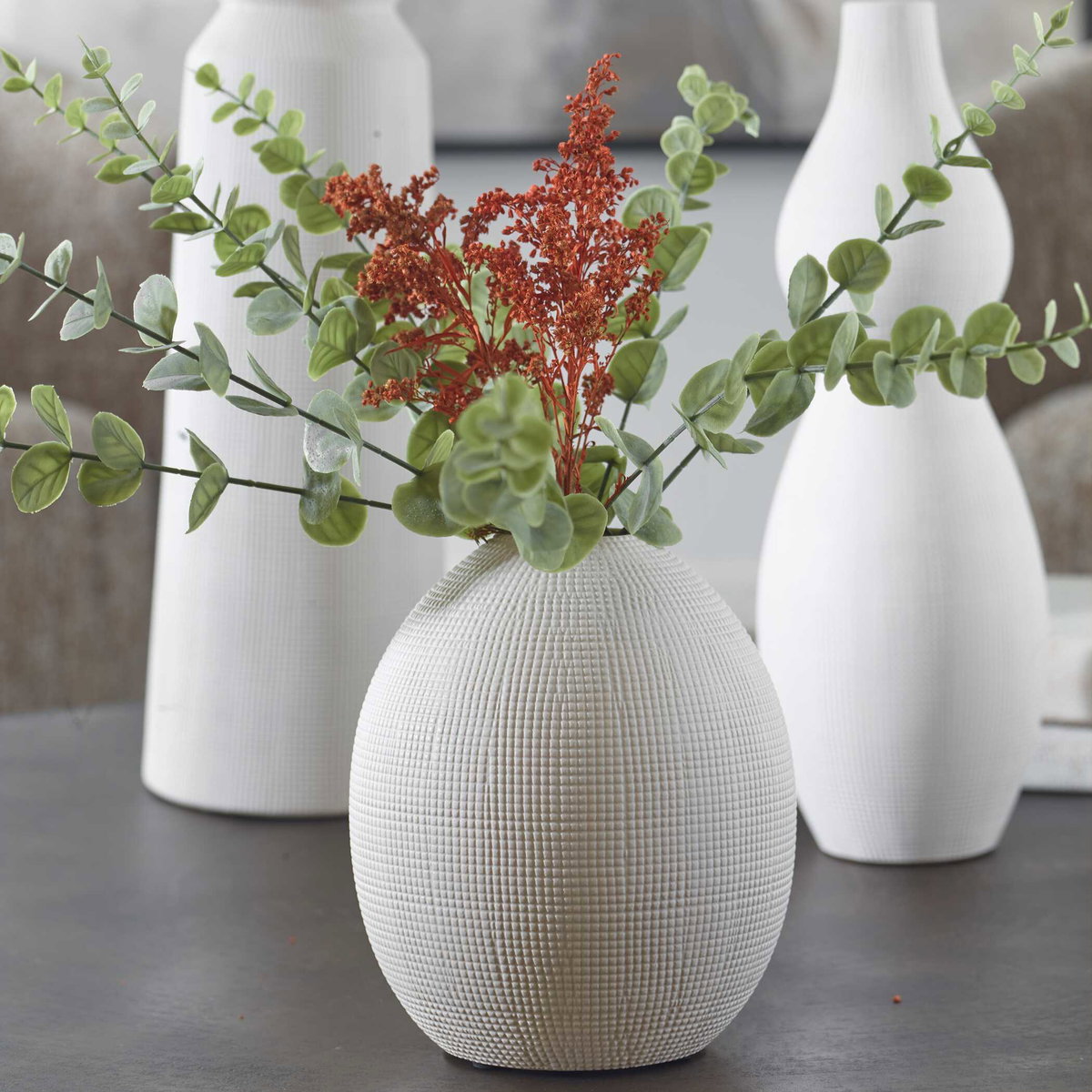 Forma White Ceramic Vases Set/3, Decorative by Uttermost, 5.5" width x 19" height x 5.5" depth View 3