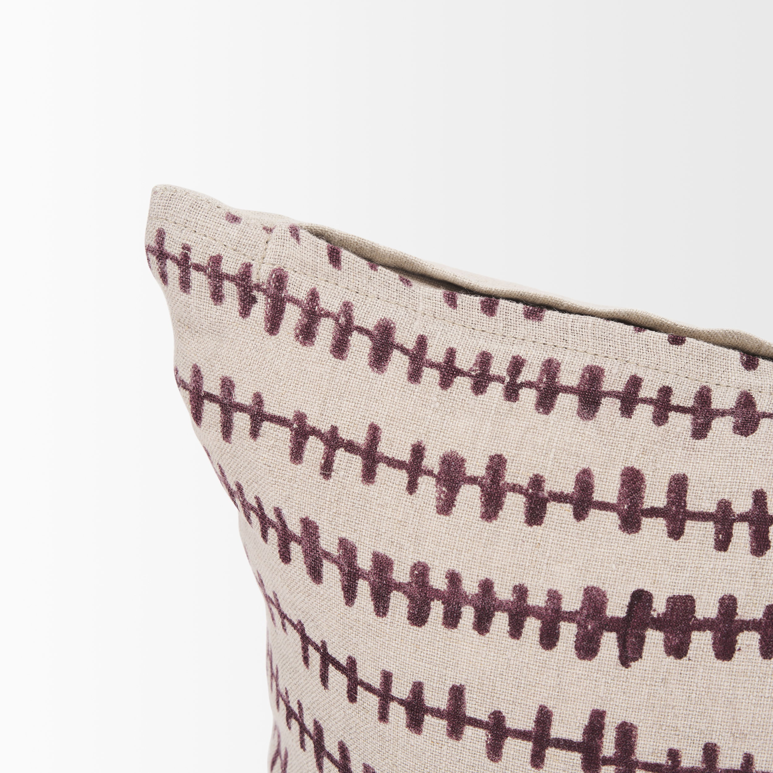Jenna Beige with Merlot Print Linen Lumbar Decorative Pillow Cover large image 