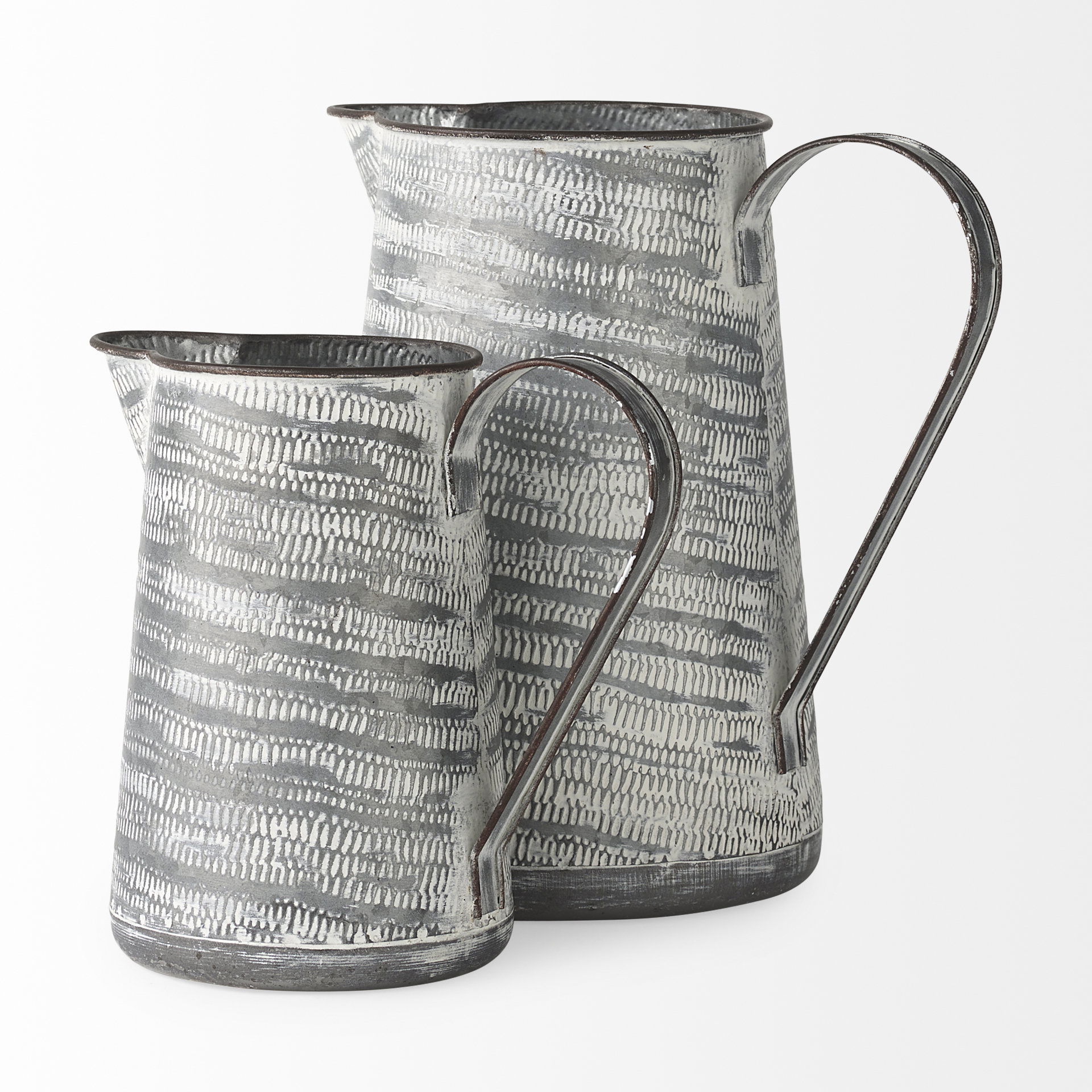 Serena II 11.2H Large Gray/White Textured Metal Jug, Decorative Jar by Mercana, 10" length x 7.1" width x 10.6" height View 5