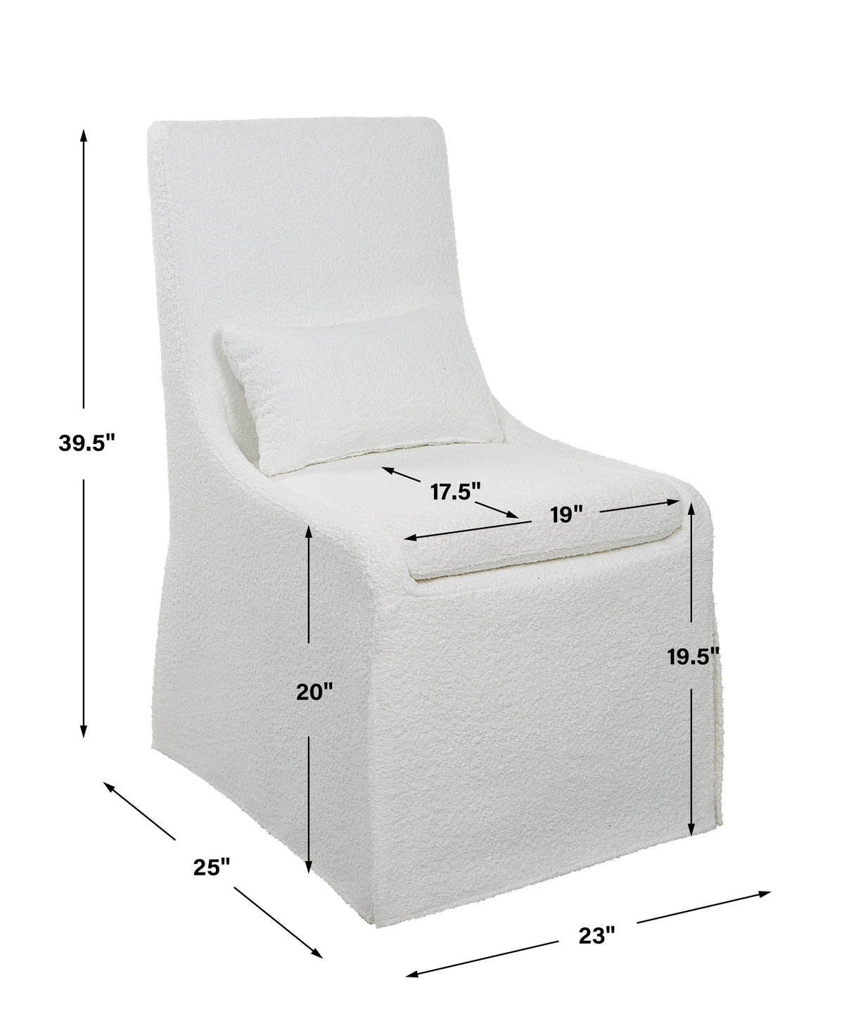 Coley White Armless Chair, Accent Chair by Uttermost, 23" width x 39.5" height x 25" depth View 3