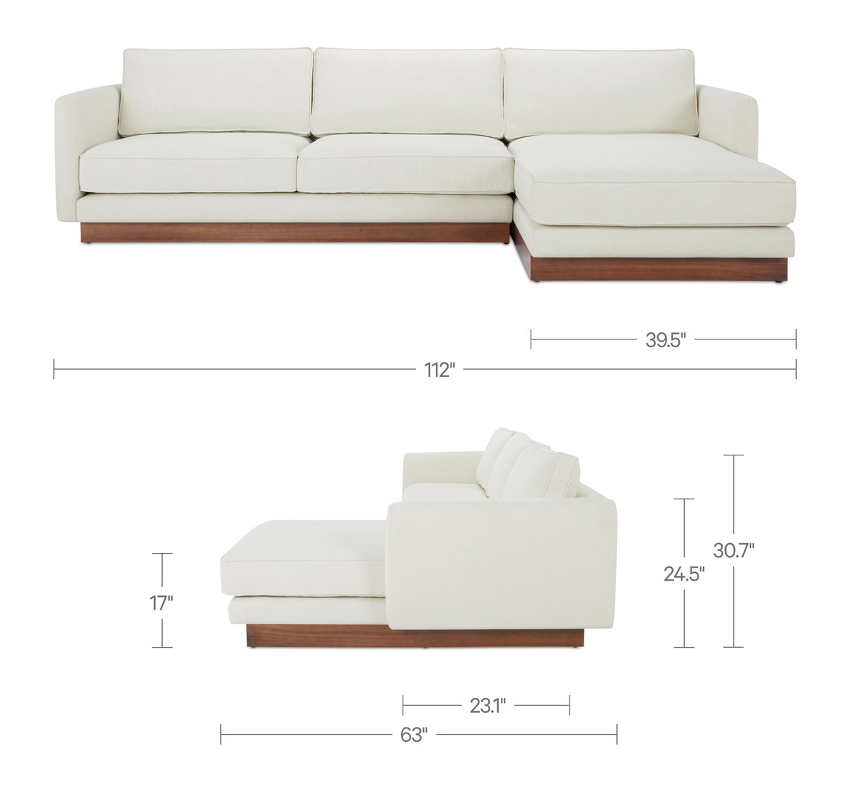 Vernon Right Sectional White, Sectional Sofa by Moe's Home, 112" width x 30.7" height x 63" depth View 9