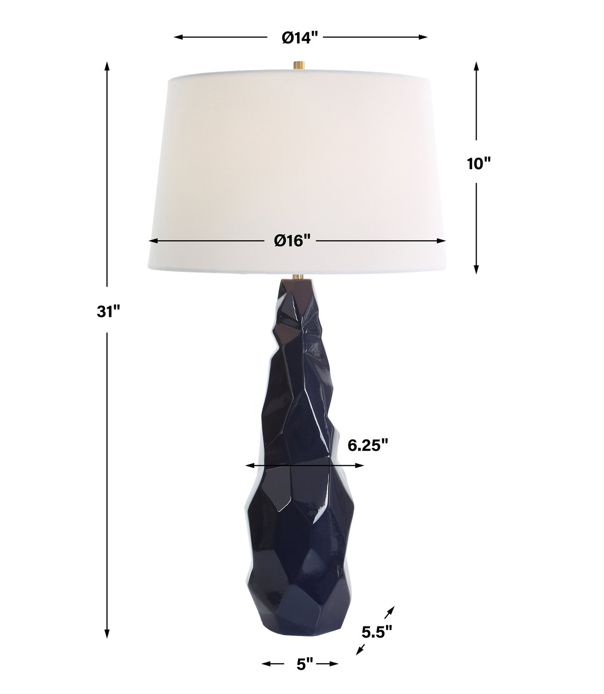 Kavos Geometric Blue Table Lamp, by Uttermost, 16" width x 31" height x 16" depth View 3