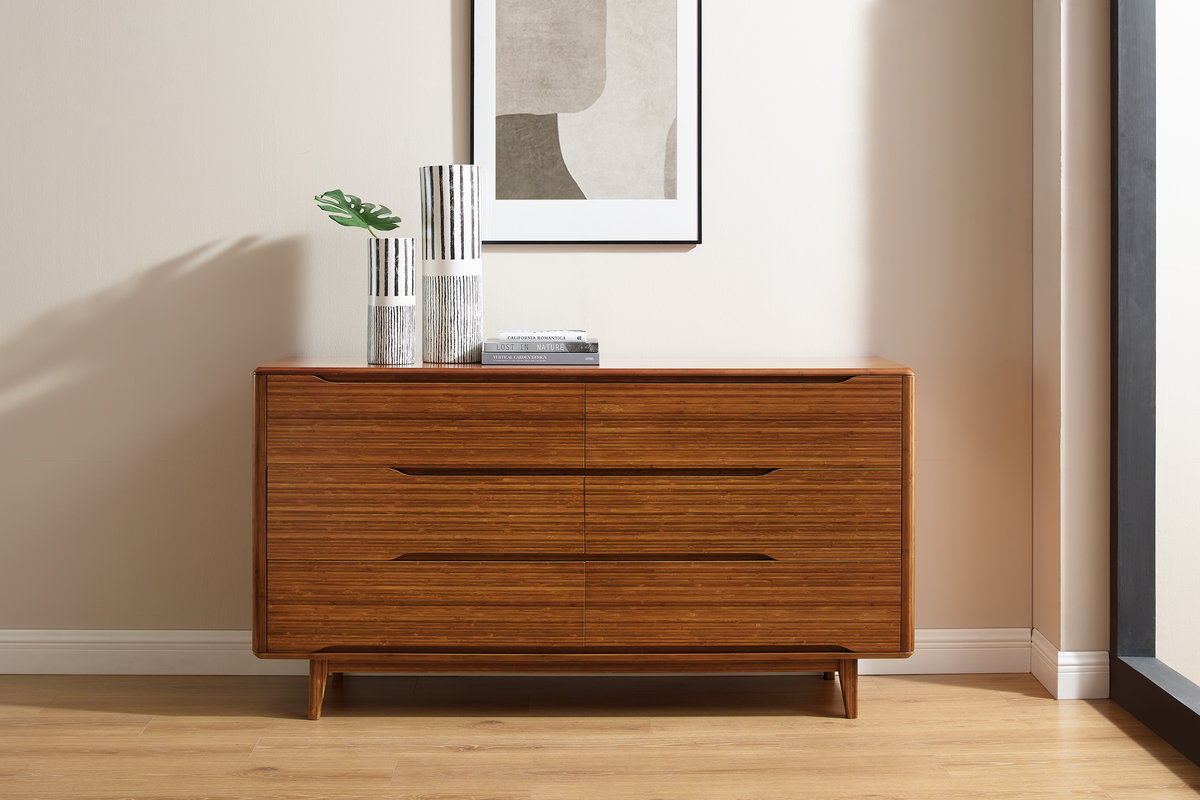 Currant Six Drawer Double Dresser, Amber, by Greenington, 19" length x 64" width x 34.25" height View 7