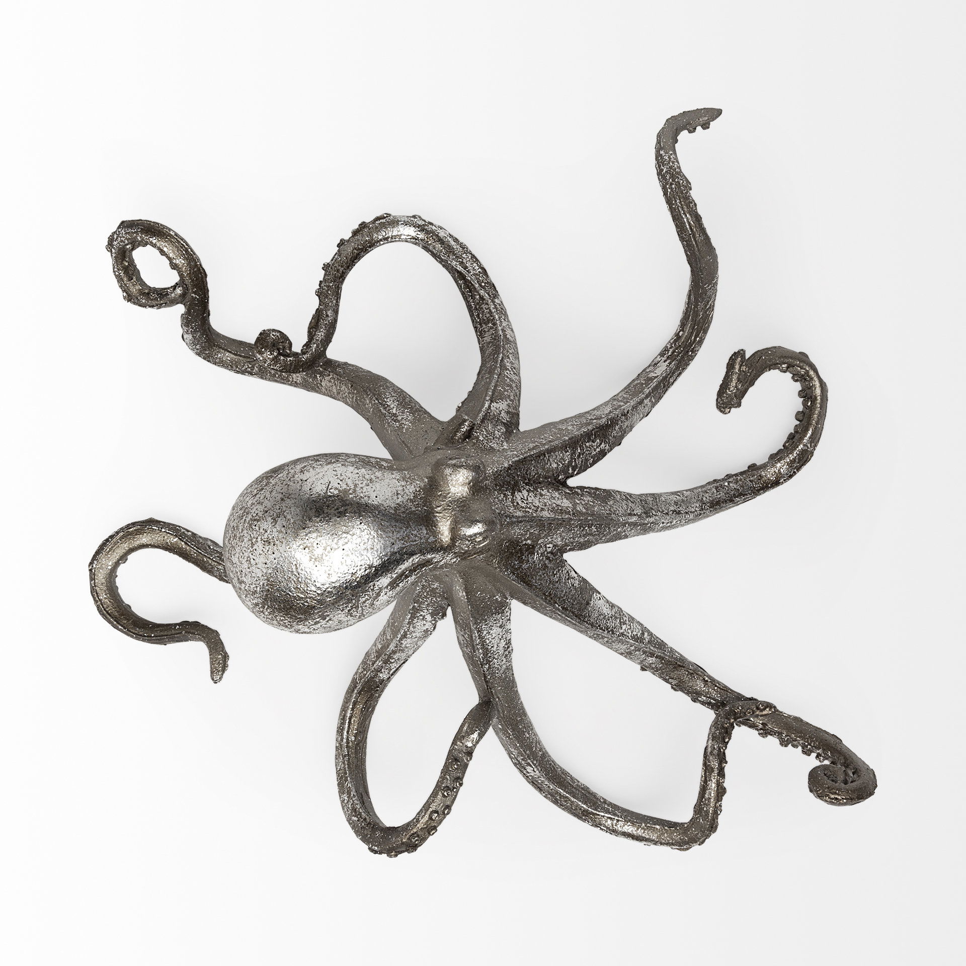 Strafford Small 10L x 9W Silver Resin Octopus, Decorative Object by Mercana, 10" length x 9.06" width x 5.02" height View 7