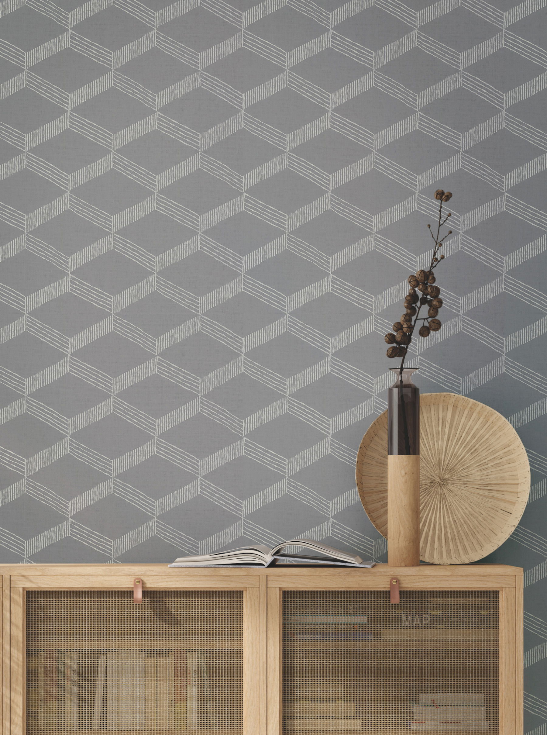 Palisades Paperweave Grey & White Wallpaper large image 