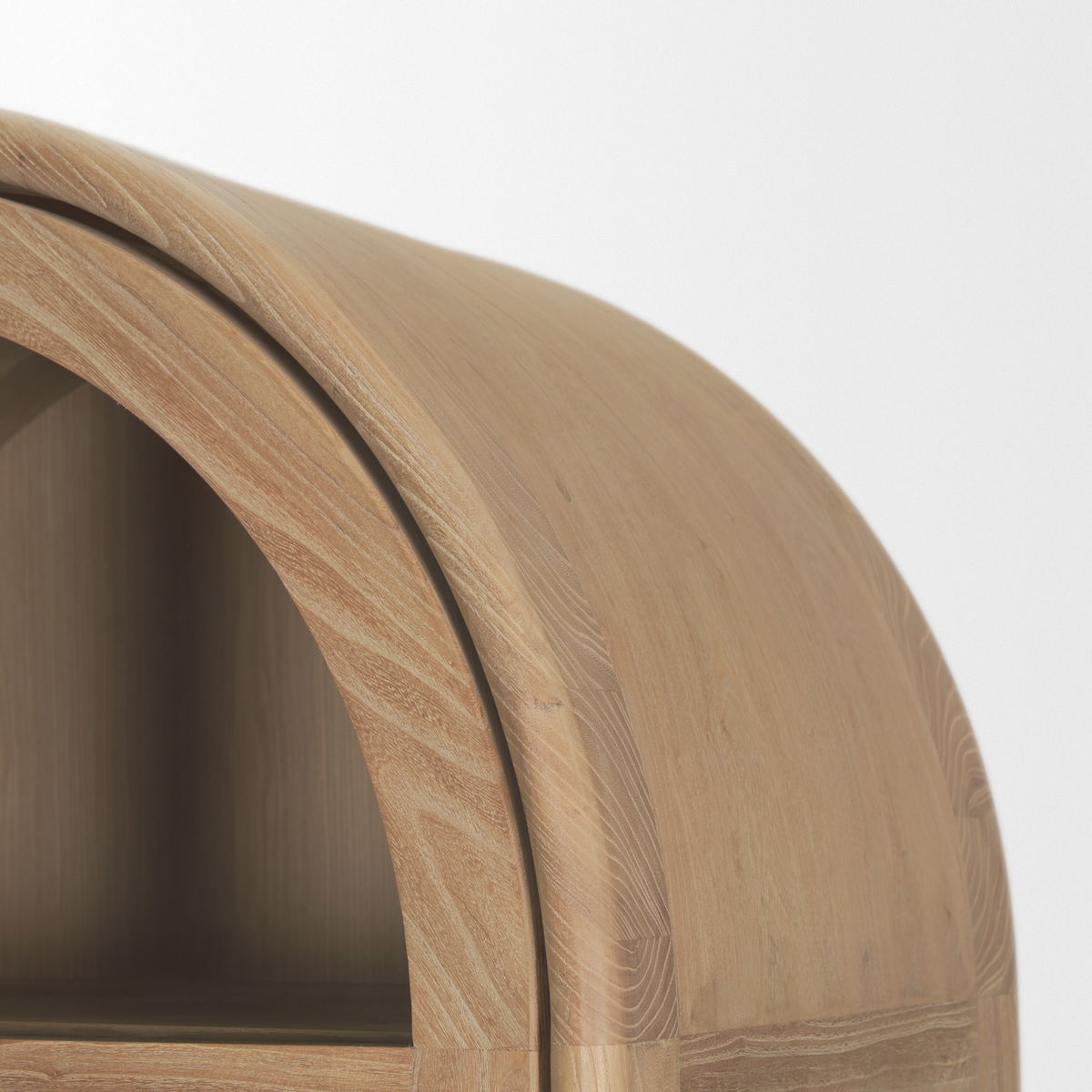 Callum Light Brown Elm Wood with Glass Doors  Arched Curio Cabinet, Cabinets & Sideboard by Mercana, 31" length x 17.7" width x 79" height View 9