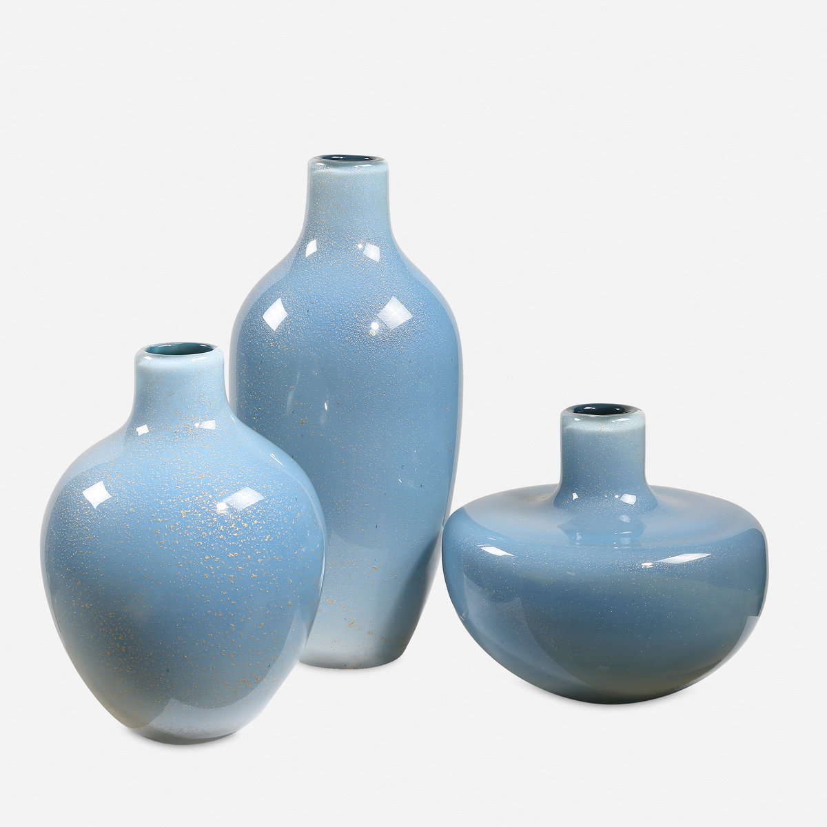 Celestial Frost Blue Vases Set/3, Decorative by Uttermost, 4.5" width x 10.25" height x 4.5" depth View 1