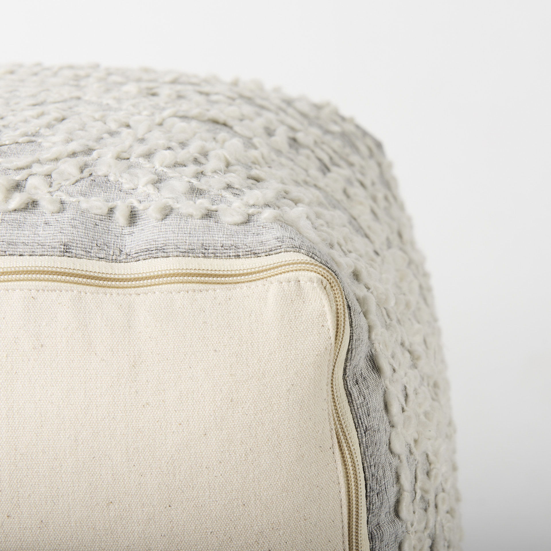 Farida 6.0L x 16.0W x 16.0H Light Gray Wool and Polyester Patterned Pouf large image 