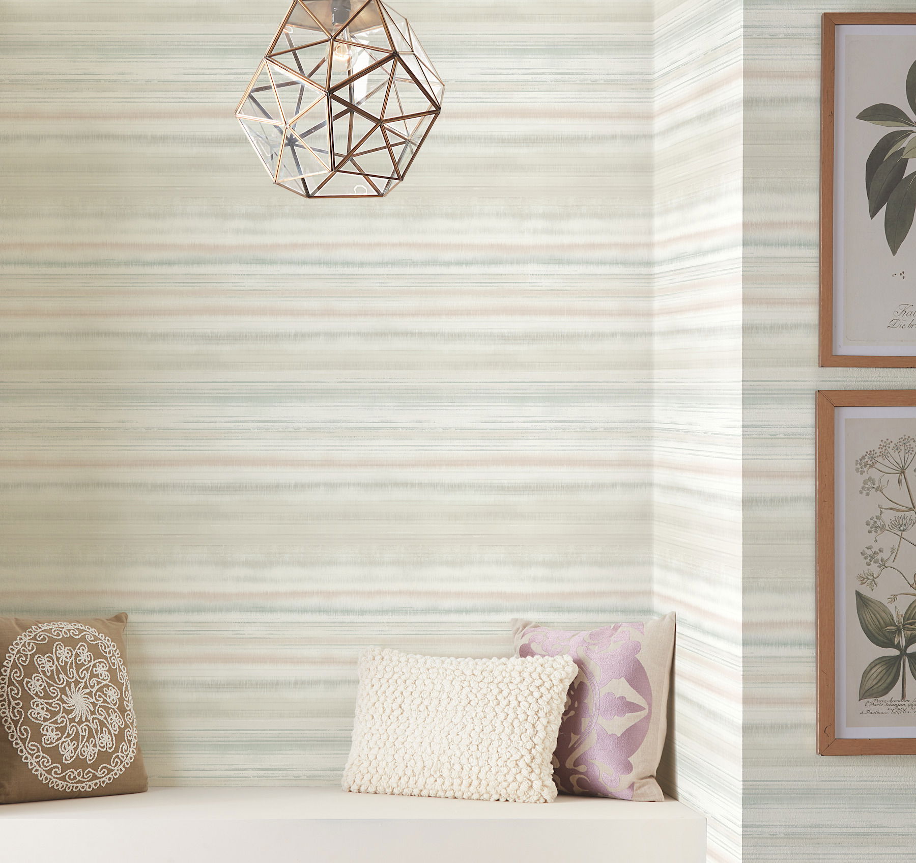 Fleeting Horizon Stripe Clay & Mint Peel & Stick Wallpaper large image 