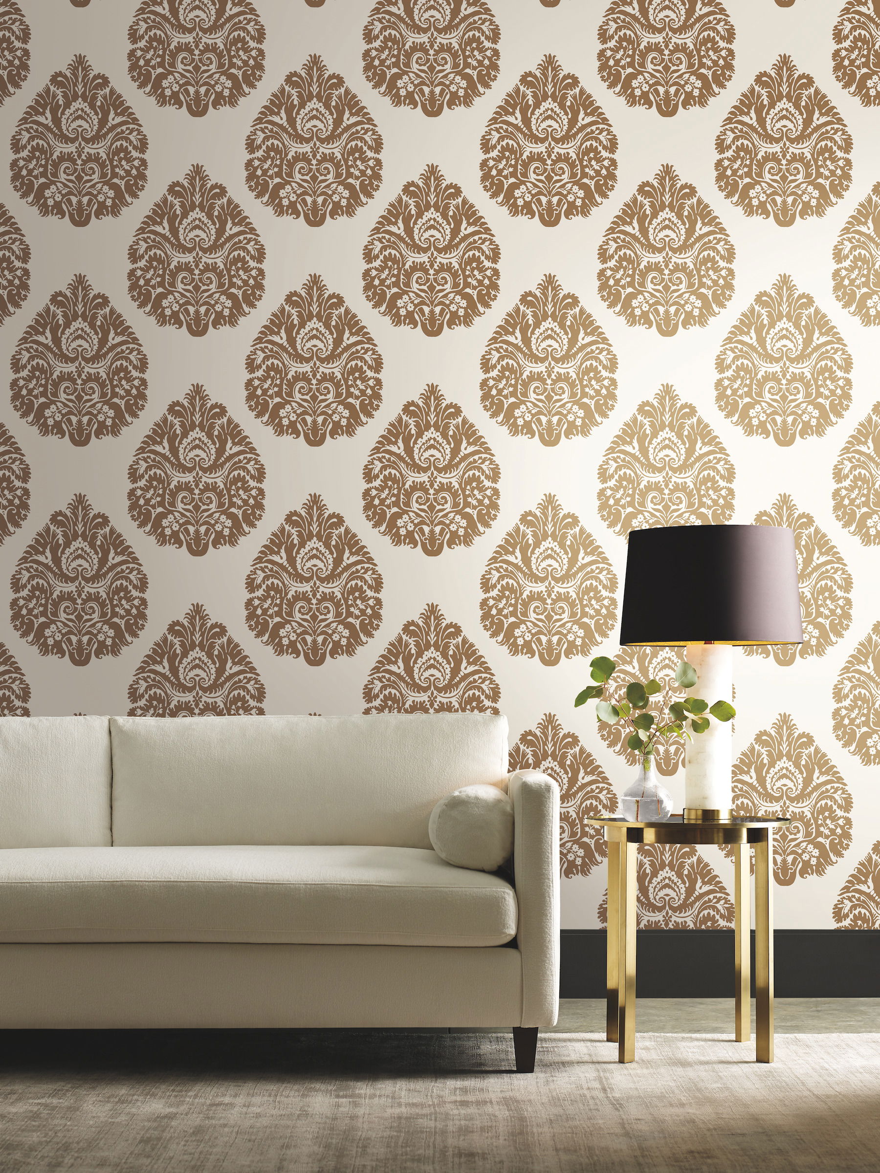 Teardrop Damask Gold Wallpaper, by York Wall, 27' length x 2'3" width x 0.02" depth View 2