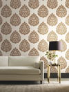 Teardrop Damask Gold Wallpaper, by York Wall, 27' length x 2'3" width x 0.02" depth thumbnail 2