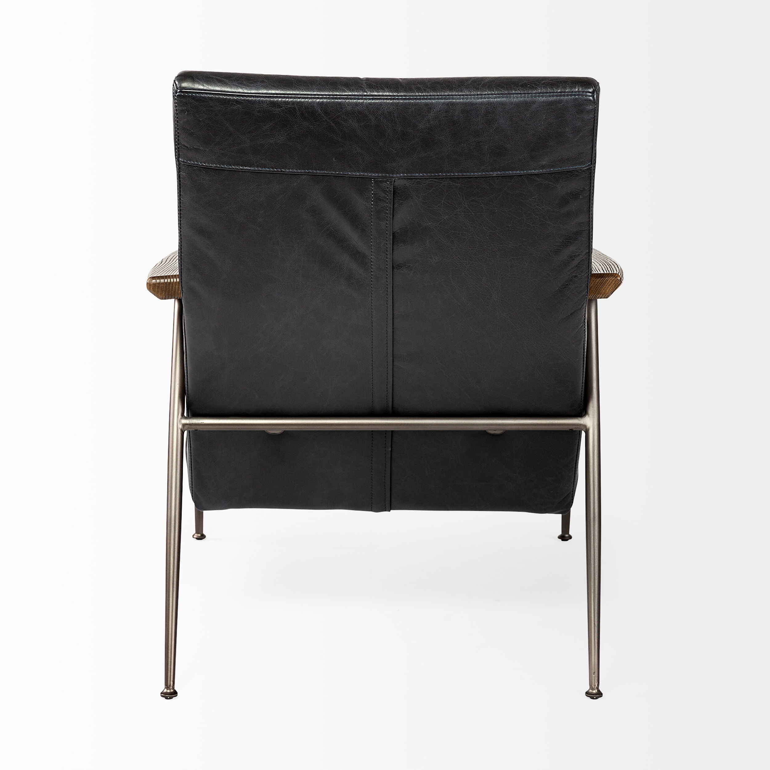 Grosjean Black Leather Wrap Metal Frame Accent Chair, by Mercana, 27.56" length x 37.01" width x 34.65" height View 8