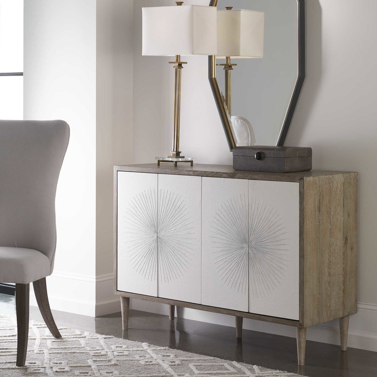 Dani 4 Door White Cabinet, Cabinets & Chest by Uttermost, 48" width x 34.12" height x 18" depth View 9