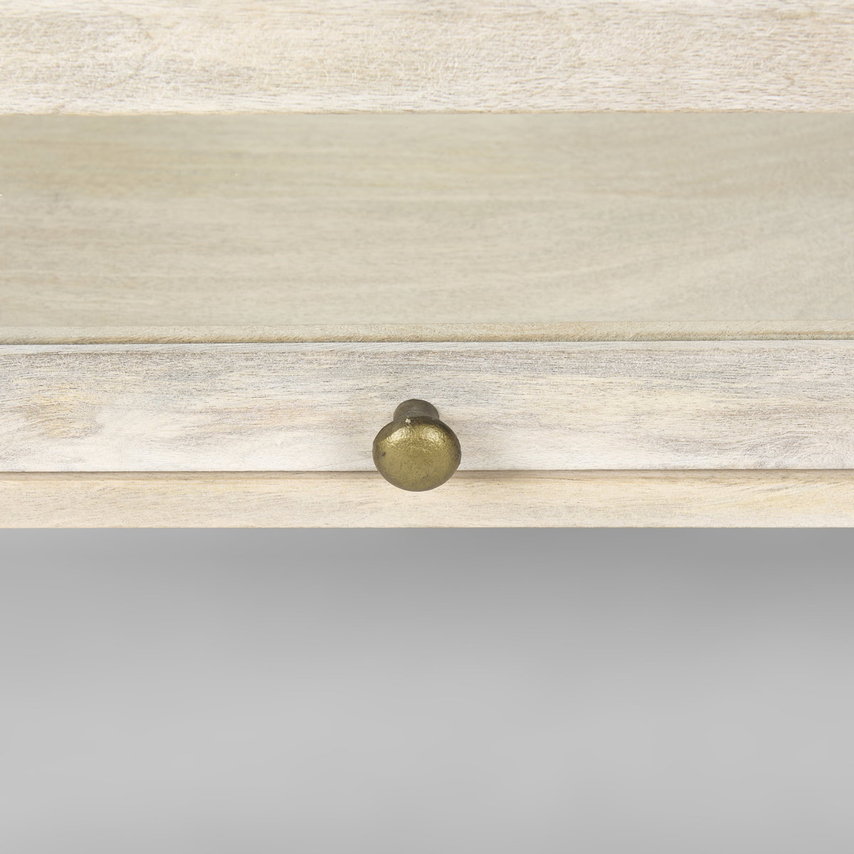 Arelius 42' Square Glass-Top White Wood with Gold Metal Base Display Coffee Table, by Mercana, 43.5" length x 42" width x 15" height View 7