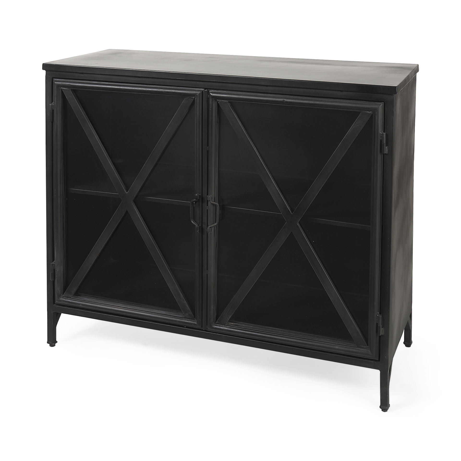 Poppy III 40L x 16W Black Metal With Glass Door Accent Cabinet, Cabinets & Chest by Mercana, 40.25" length x 16" width x 33" height View 1