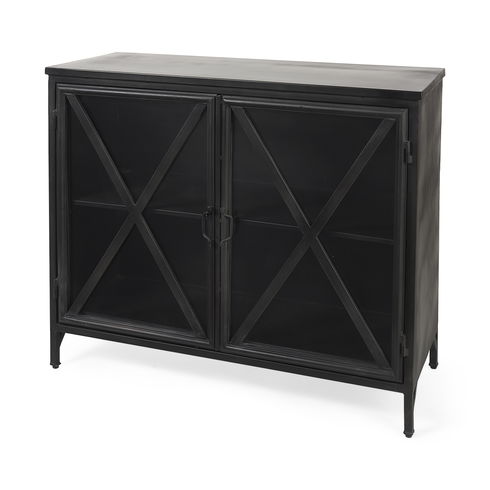 Poppy III 40L x 16W Black Metal With Glass Door Accent Cabinet