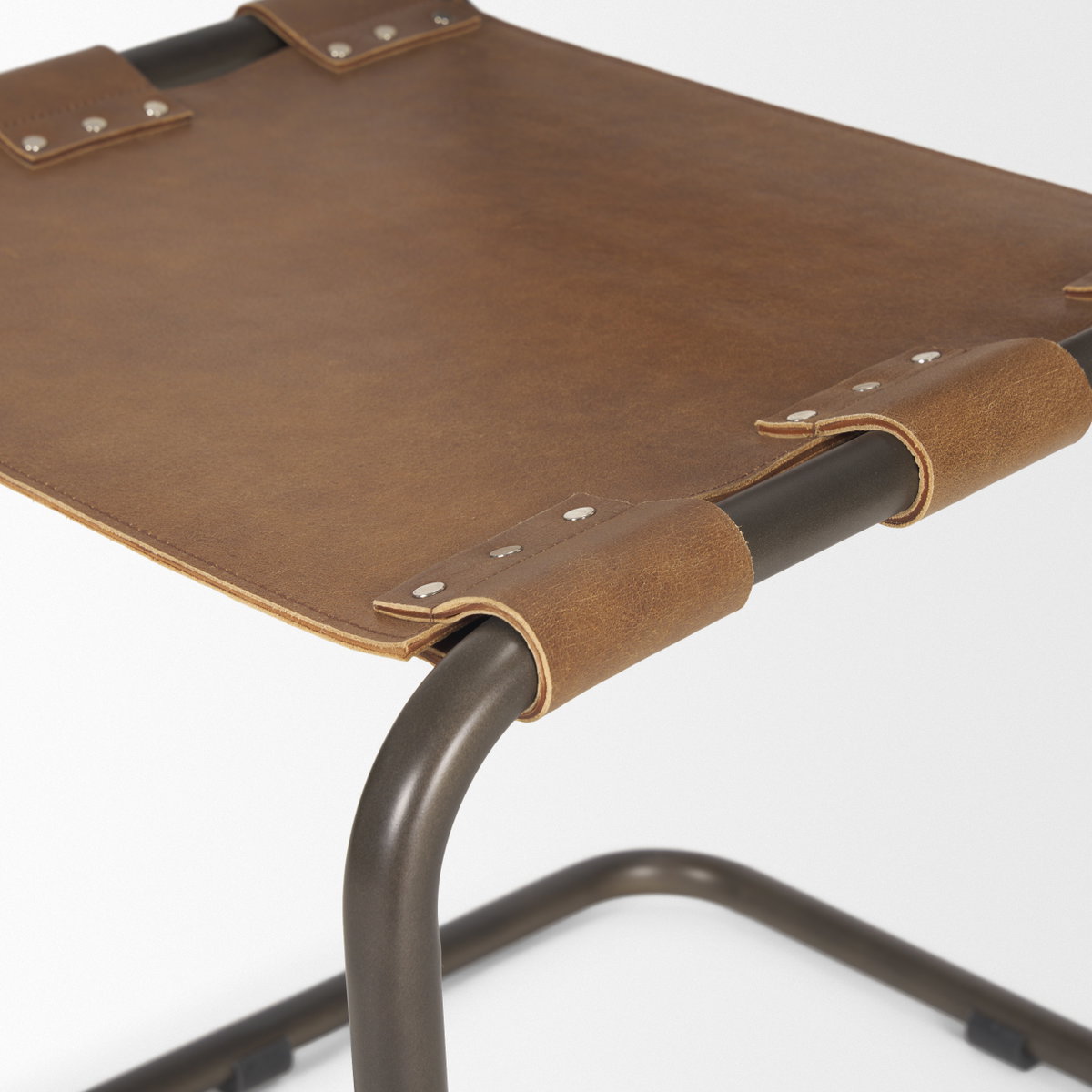 Berbick Open Back Dining Side Chair | Medium Brown Leather with Iron, Dining Chair by Mercana, 20.5" length x 24" width x 33" height View 11