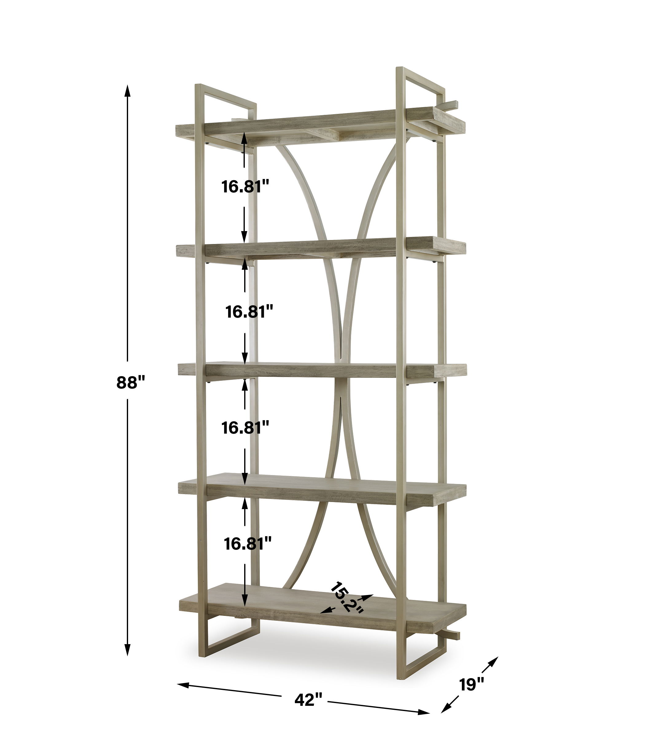 Sway Soft Gray Etagere, Furniture by Uttermost, 42" width x 88" height x 19" depth View 3
