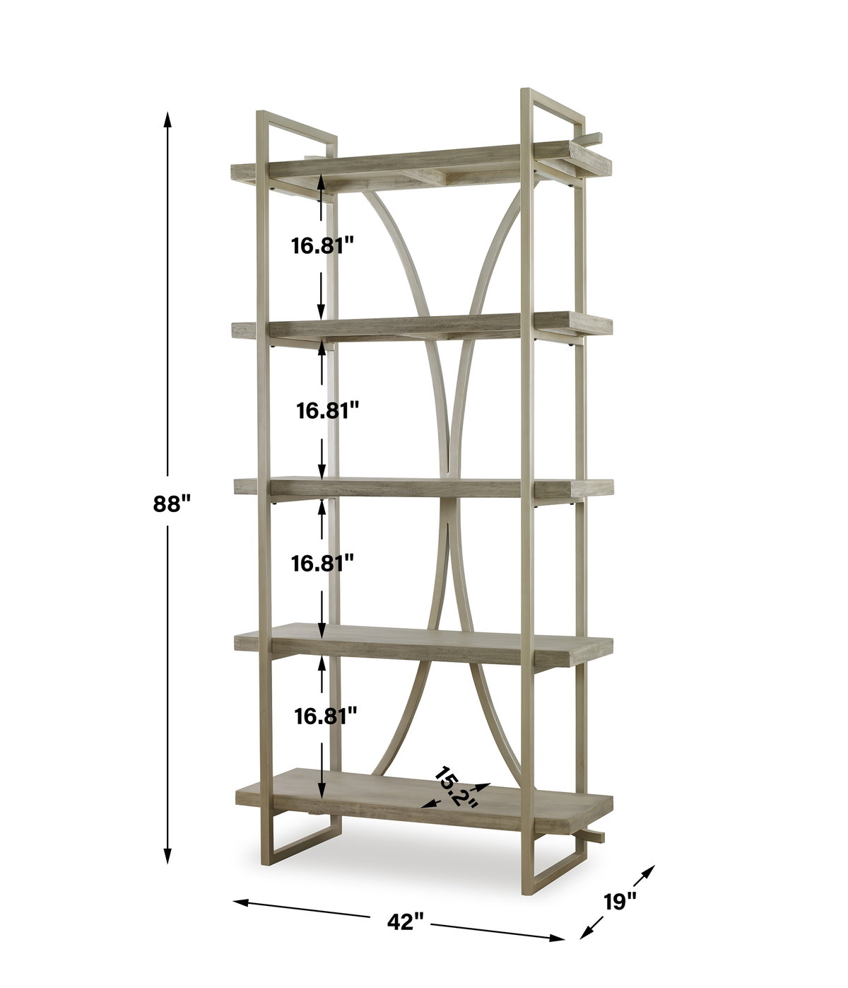 Sway Soft Gray Etagere, by Uttermost, 3'6" width x 7'4" height x 1'7" depth View 3
