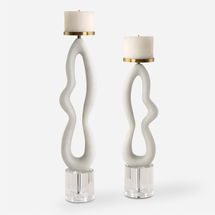 Online Designer Living Room Feamelo Ivory Stone Candleholders, S/2