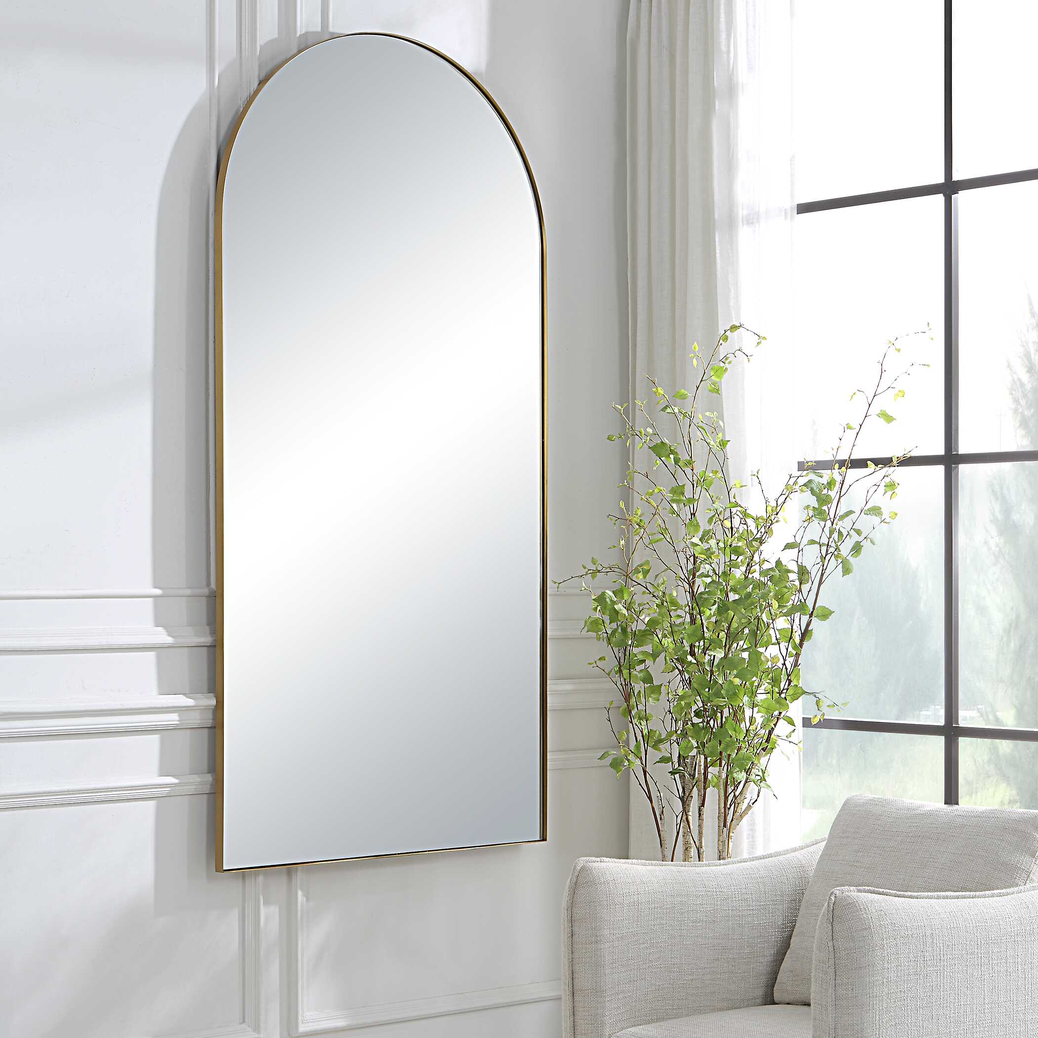Crosley Antique Brass Arch Mirror, by Uttermost, 36" width x 72" height x 1.12" depth View 4