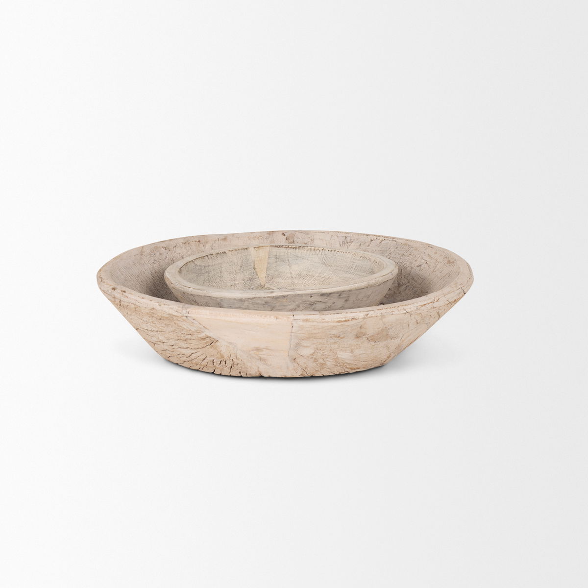Nikita Set of 2 Large Light-Wash Reclaimed Wood Bowls, Decorative Bowl by Mercana, 17.25" length x 18.25" width x 4.5" height View 6