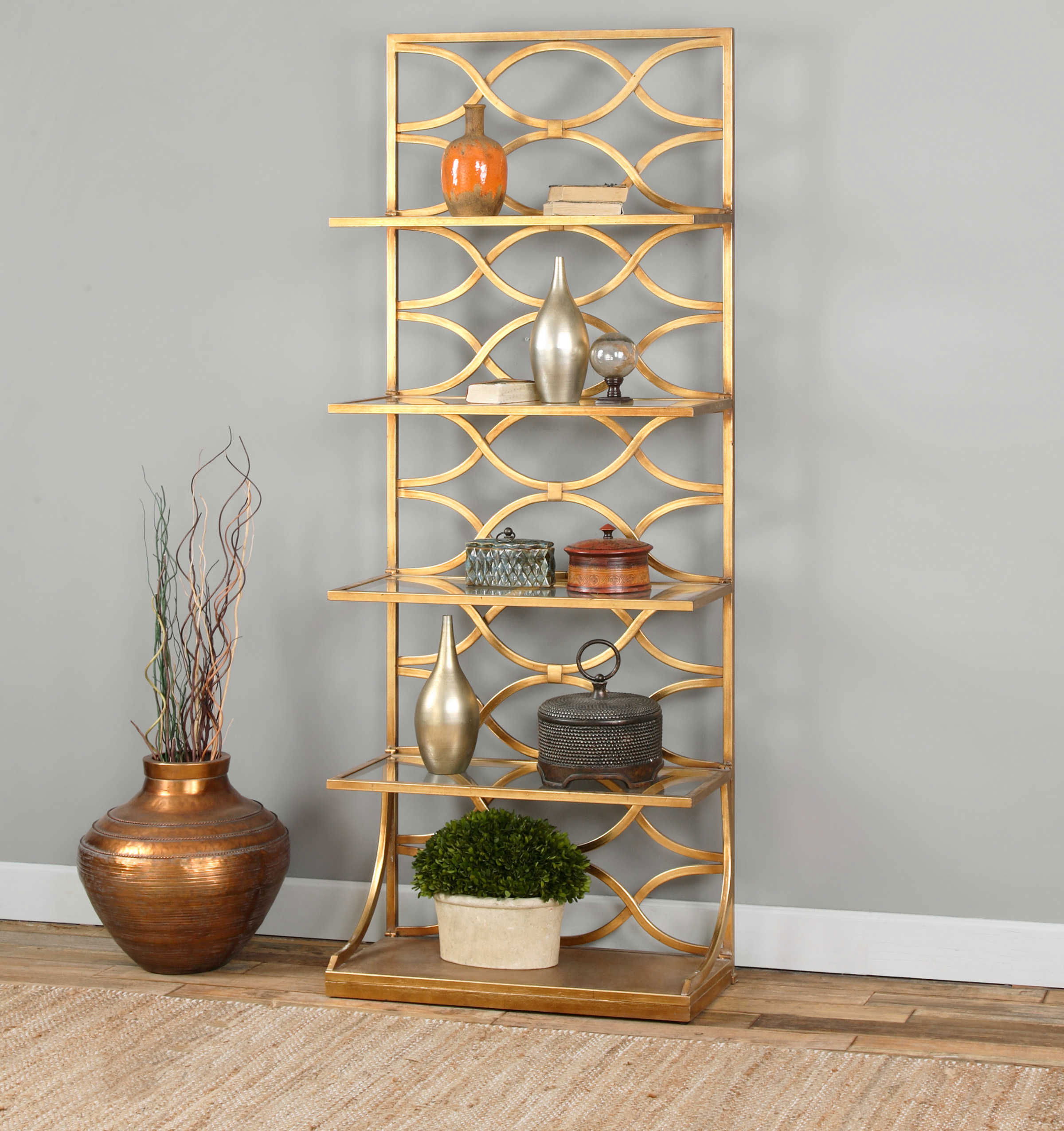 Lashaya Gold Etagere, Furniture by Uttermost, 30" width x 80" height x 12.75" depth View 2