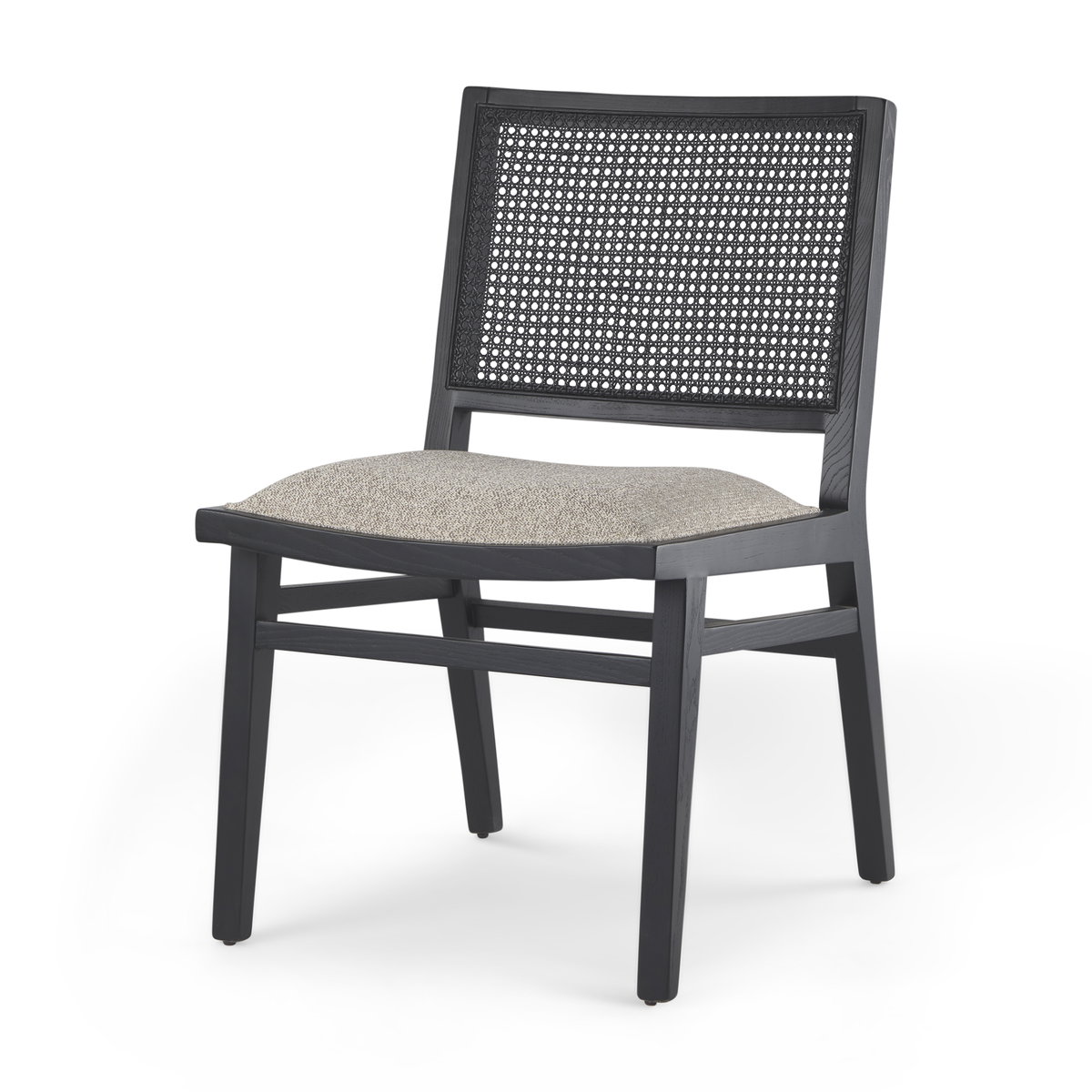 Wynn Cane Back Dining Side Chair | Beige Fabric with Black Wood, Dining Chair by Mercana, 20.47" length x 24.61" width x 34.06" height View 1