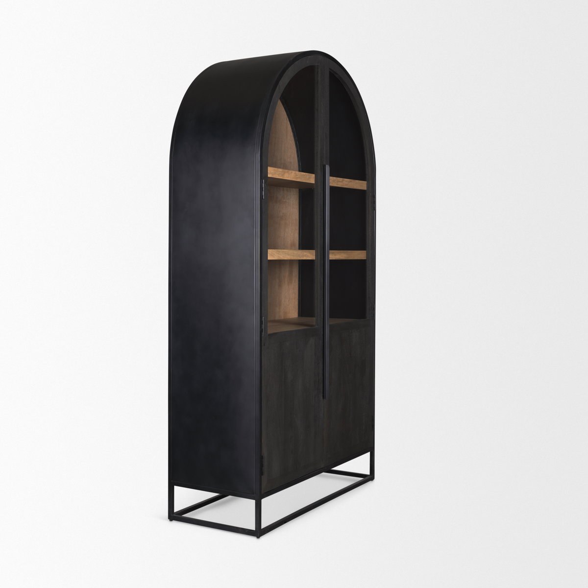 Sloan 42W x 80H Black Wood with Black Metal Frame Arched Cabinet, Cabinets & Sideboard by Mercana, 42" length x 18.5" width x 80" height View 9