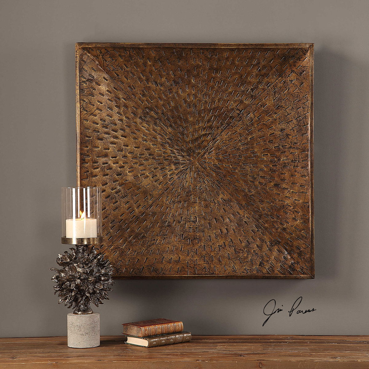 Blaise Antiqued Bronze Wall Art, by Uttermost, 31.5" width x 31.5" height x 3" depth View 6