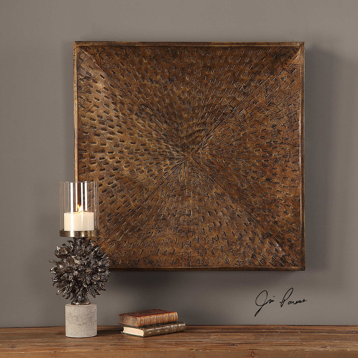 Blaise Antiqued Bronze Wall Art, by Uttermost, 31.5" width x 31.5" height x 3" depth View 6