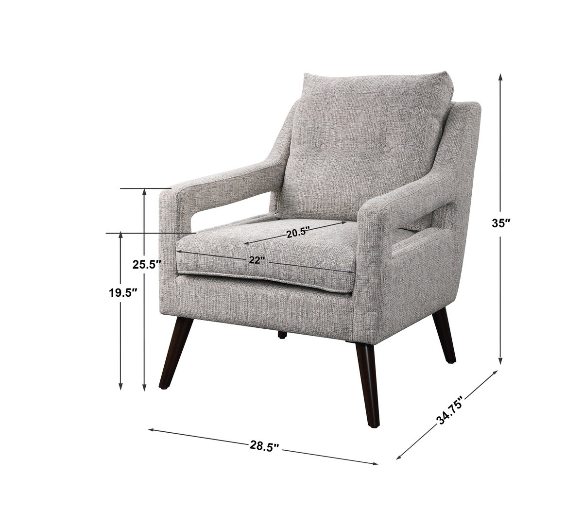 O'Brien Neutral Armchair, Accent Chair by Uttermost, 28" width x 34" height x 34" depth View 3