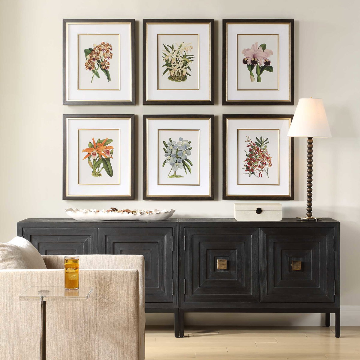 Orchid Botanical Framed Prints Set/6, Painting by Uttermost, 20.5" width x 24.5" height x 2" depth View 2