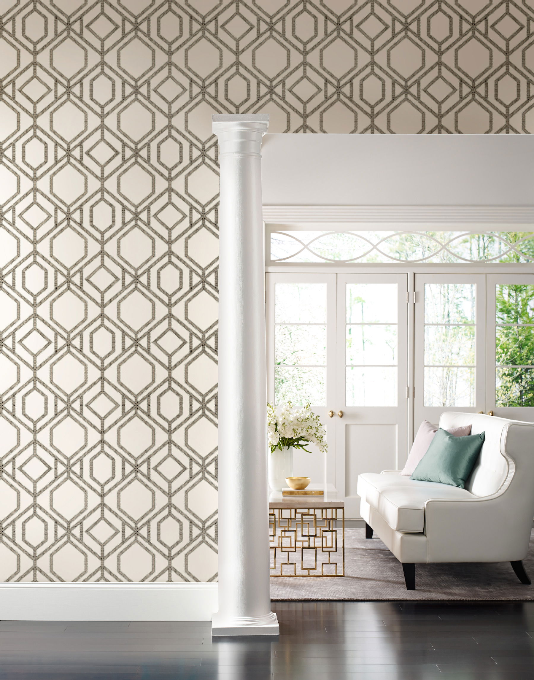 Sawgrass Trellis White & Taupe Wallpaper large image 