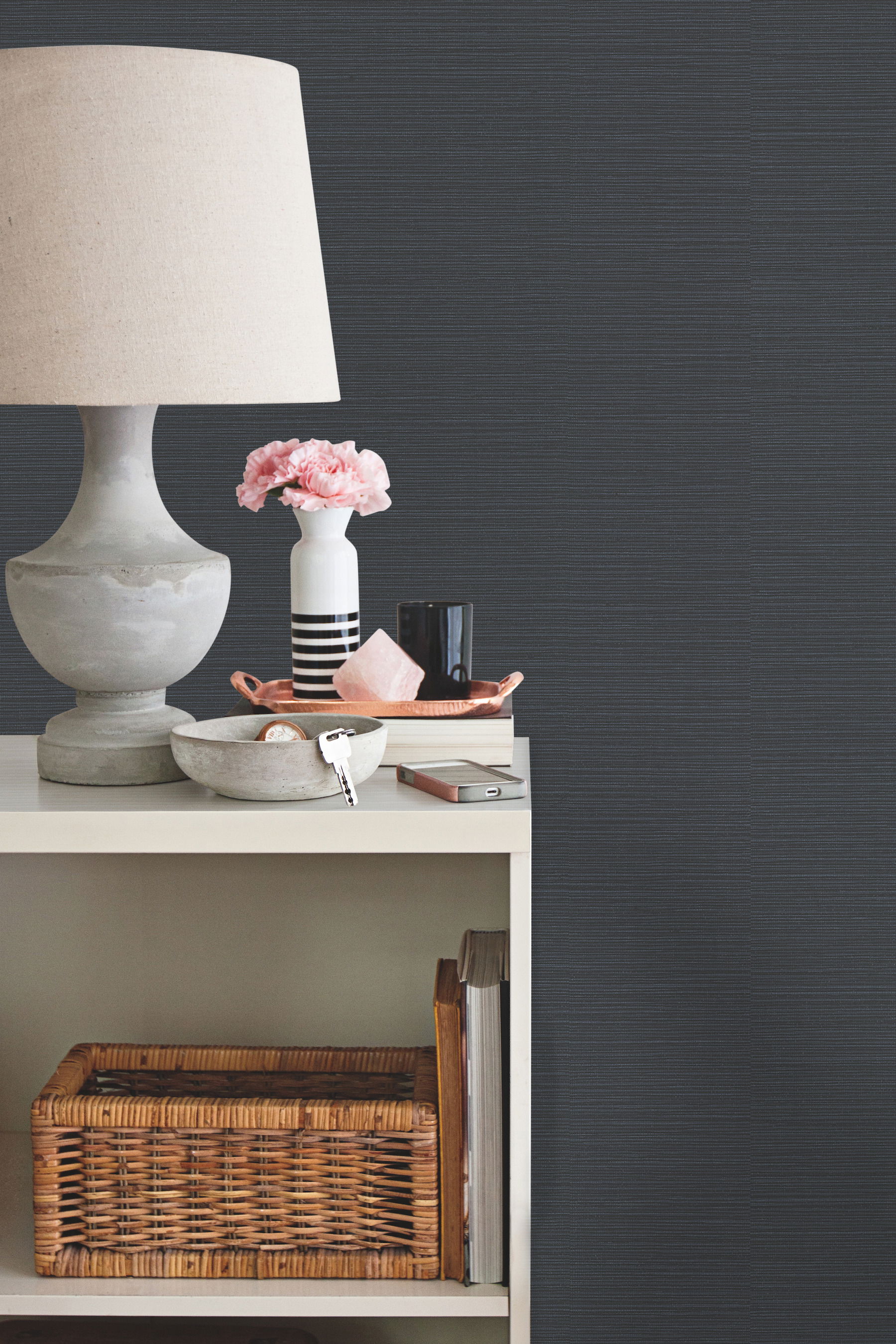 Shining Sisal Grasscloth Dark Blue Metallic Wallpaper, by York Wall, 33' length x 1'9" width x 0.02" depth View 4