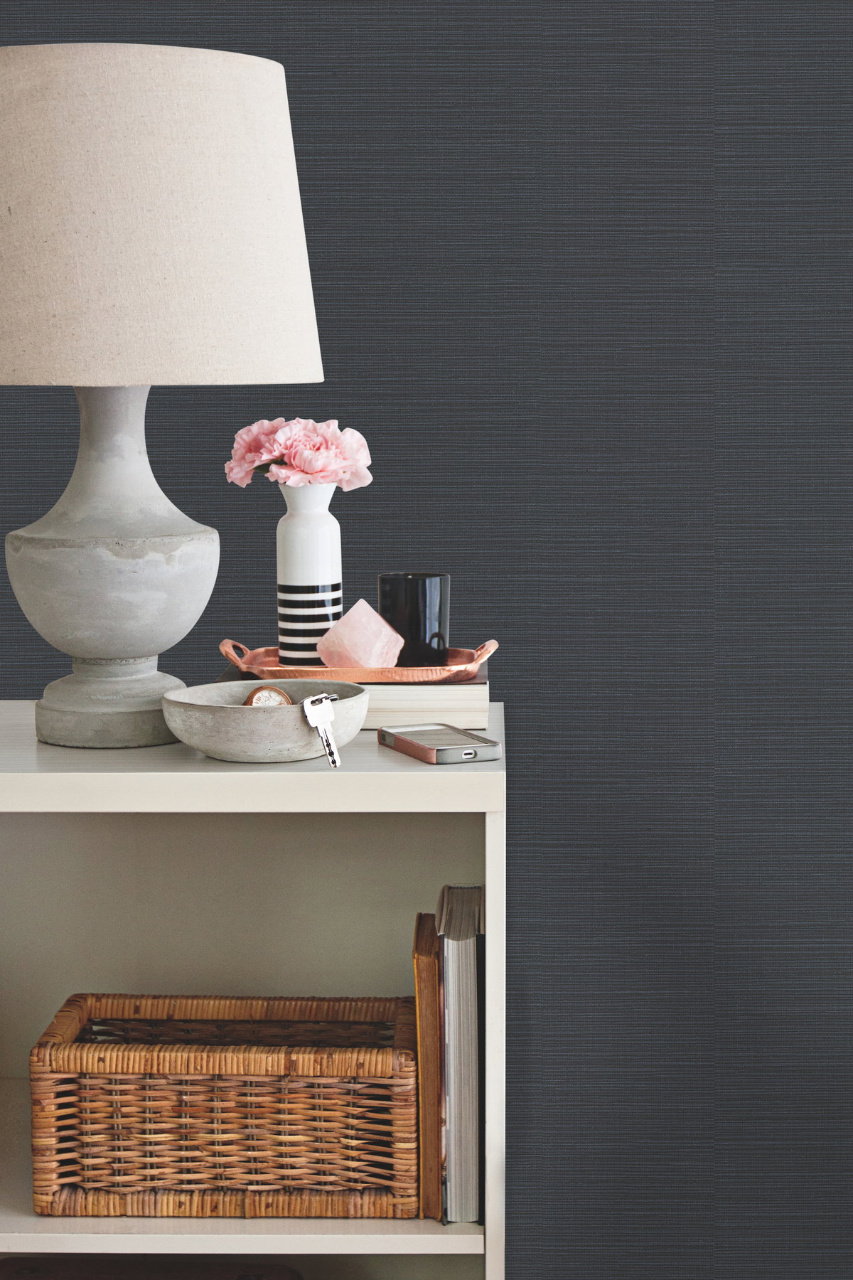 Shining Sisal Grasscloth Dark Blue Metallic Wallpaper, by York Wall, 33' length x 1'9" width x 0.02" depth View 4