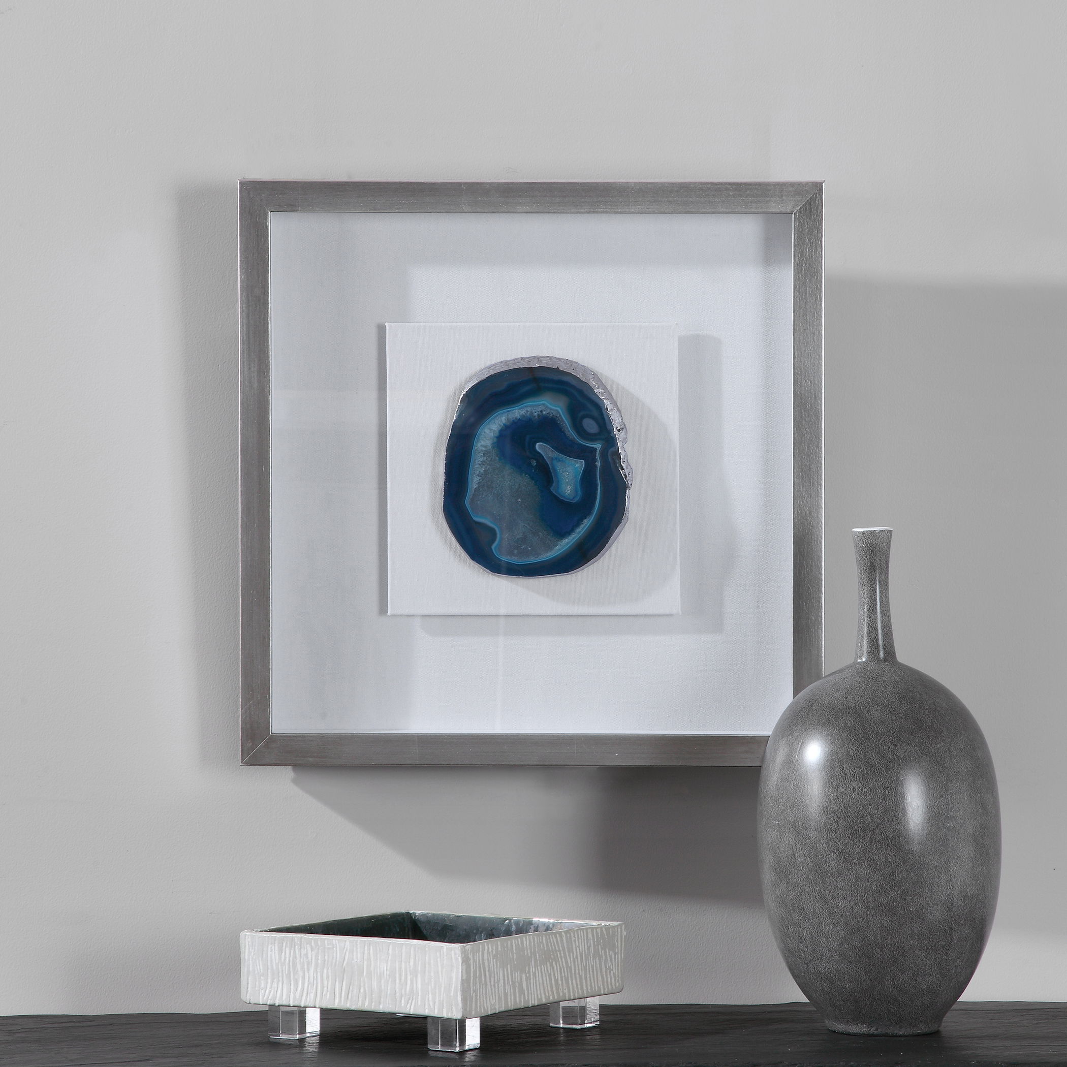 Kalia Blue Stone Shadow Box, Sculptural Wall Art by Uttermost, 19.75" width x 19.75" height x 2" depth View 5