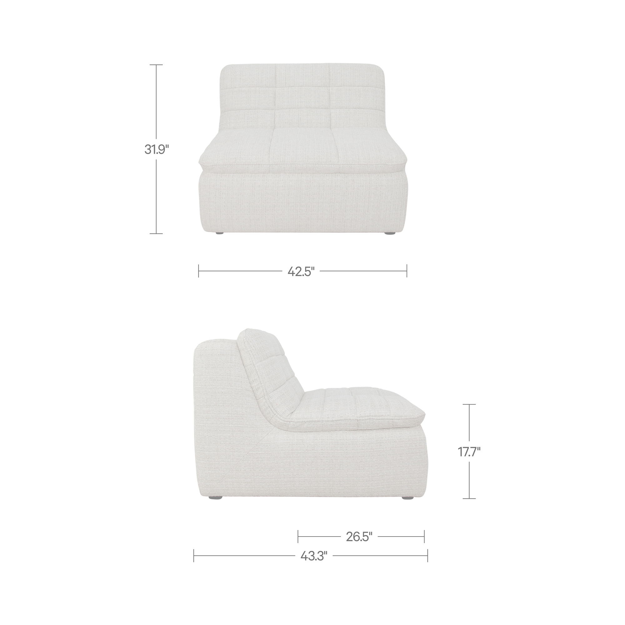 Lino Slipper Chair Textured Oat, Accent Chair by Moe's Home, 42.5" width x 31.9" height x 43.3" depth View 11