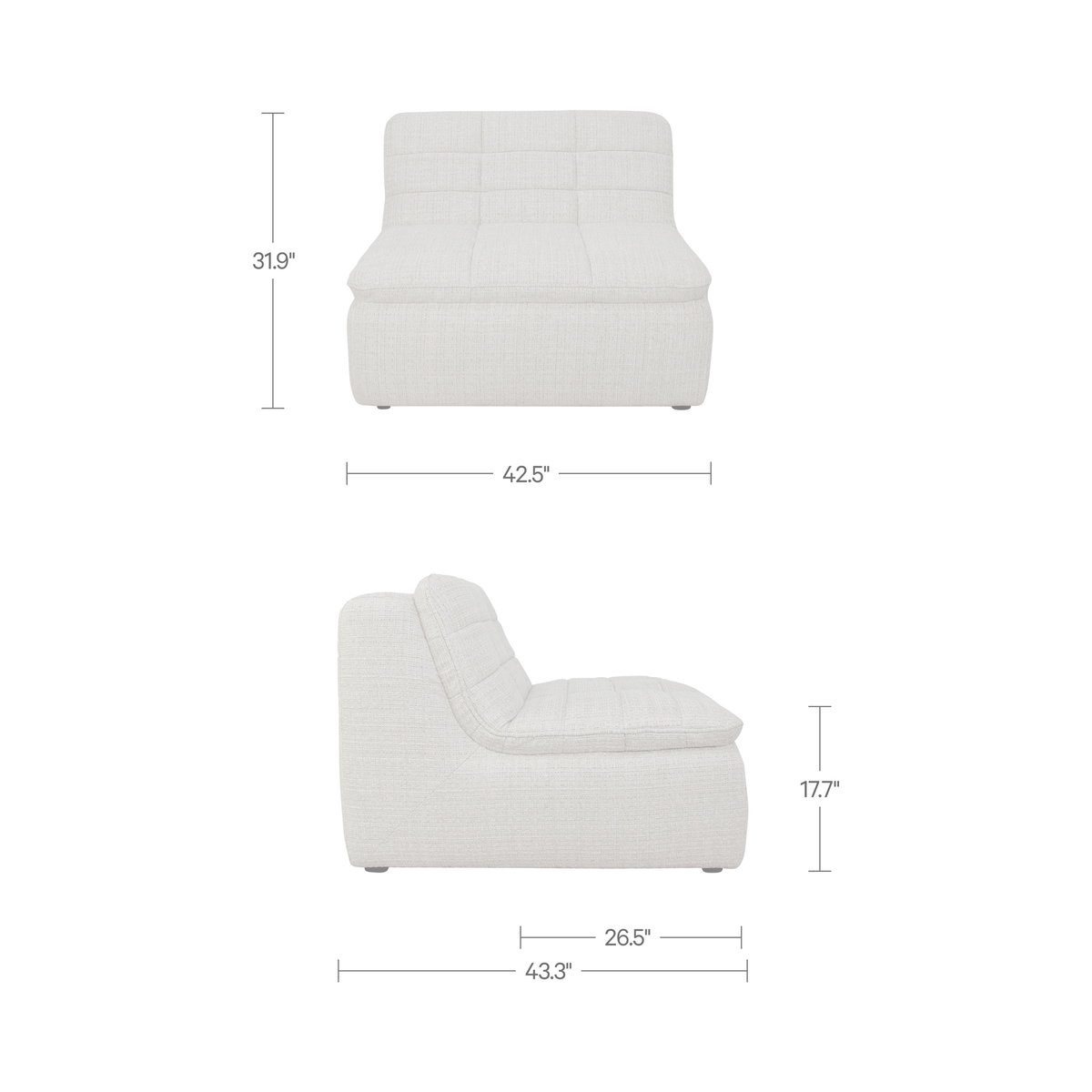 Lino Slipper Chair Textured Oat, Accent Chair by Moe's Home, 42.5" width x 31.9" height x 43.3" depth View 11