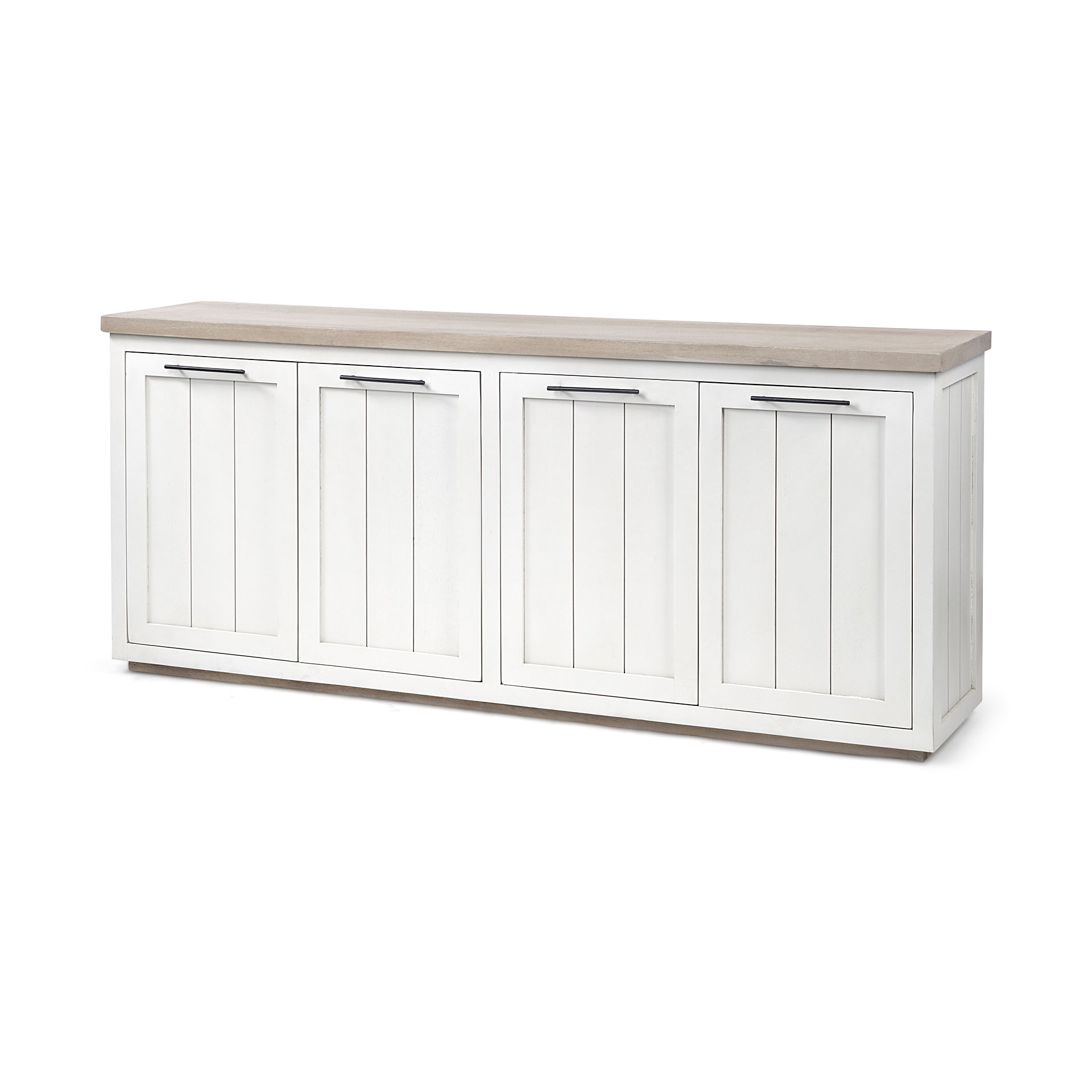 Fairview III Solid Wood Brown Top & White Frame 4 Cabinet Door Sideboard, Sideboards & Buffet by Mercana, 73" length x 17" width x 32" height View 1