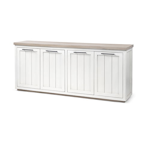Fairview III Solid Wood Brown Top & White Frame 4 Cabinet Door Sideboard