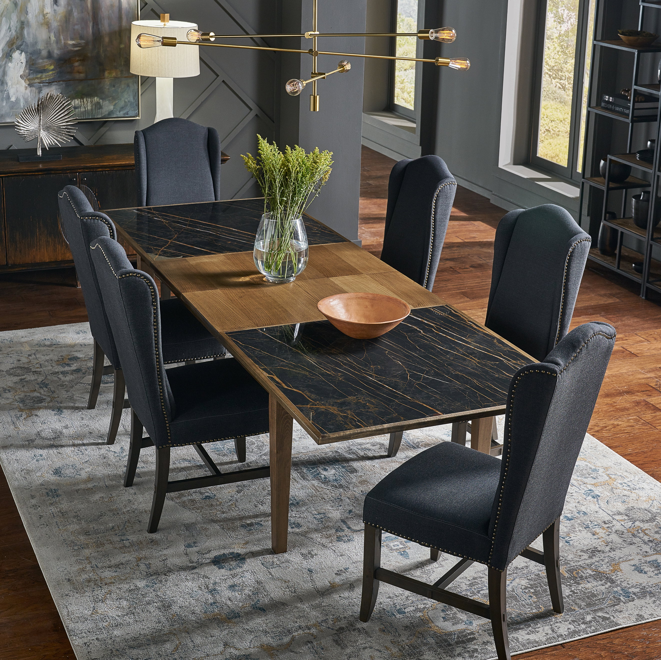 Black High Back Dining Chair, by Sarreid, 21" length x 26" width x 46" height View 10