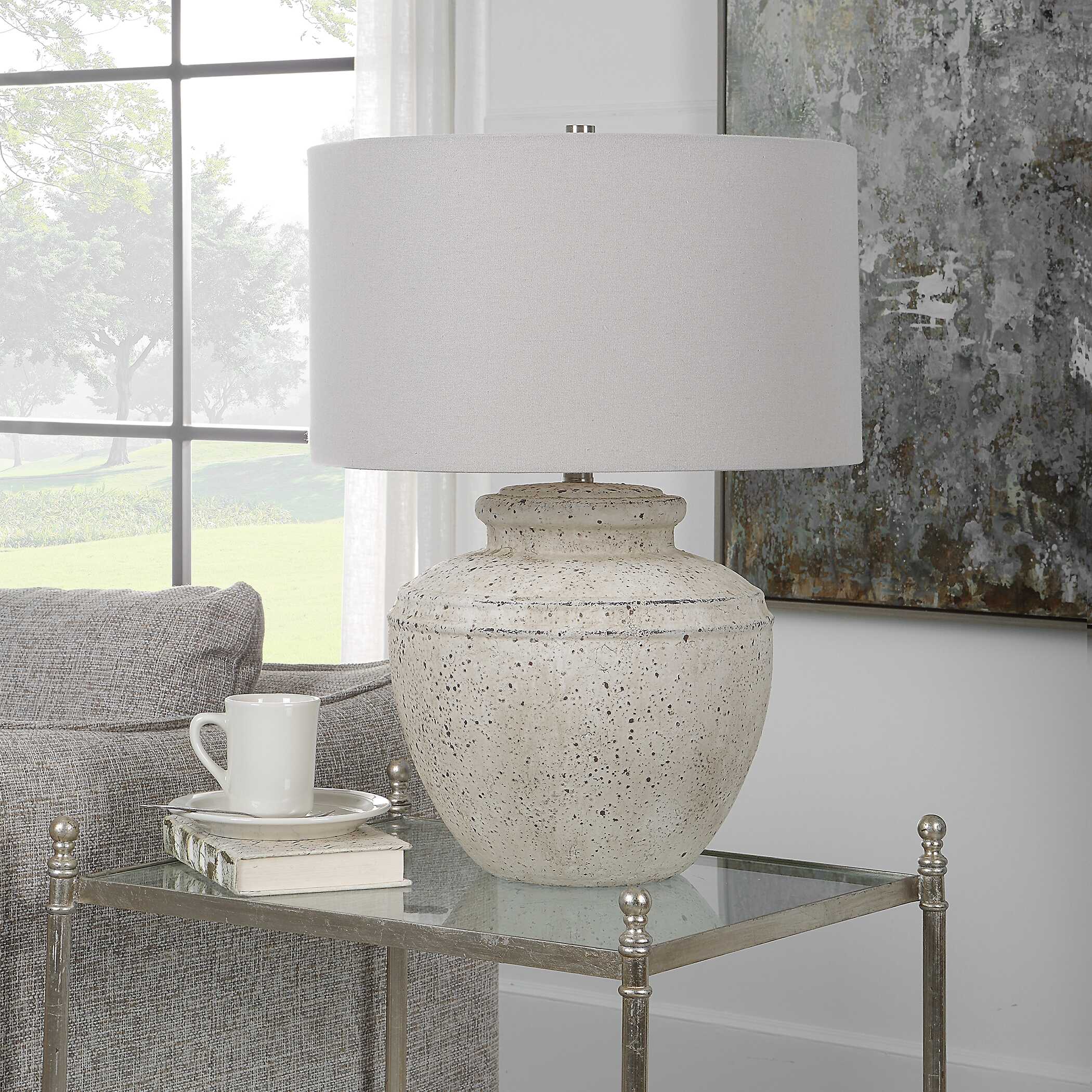 Artifact Aged Stone Table Lamp, by Uttermost, 18" width x 24.5" height x 18" depth View 4