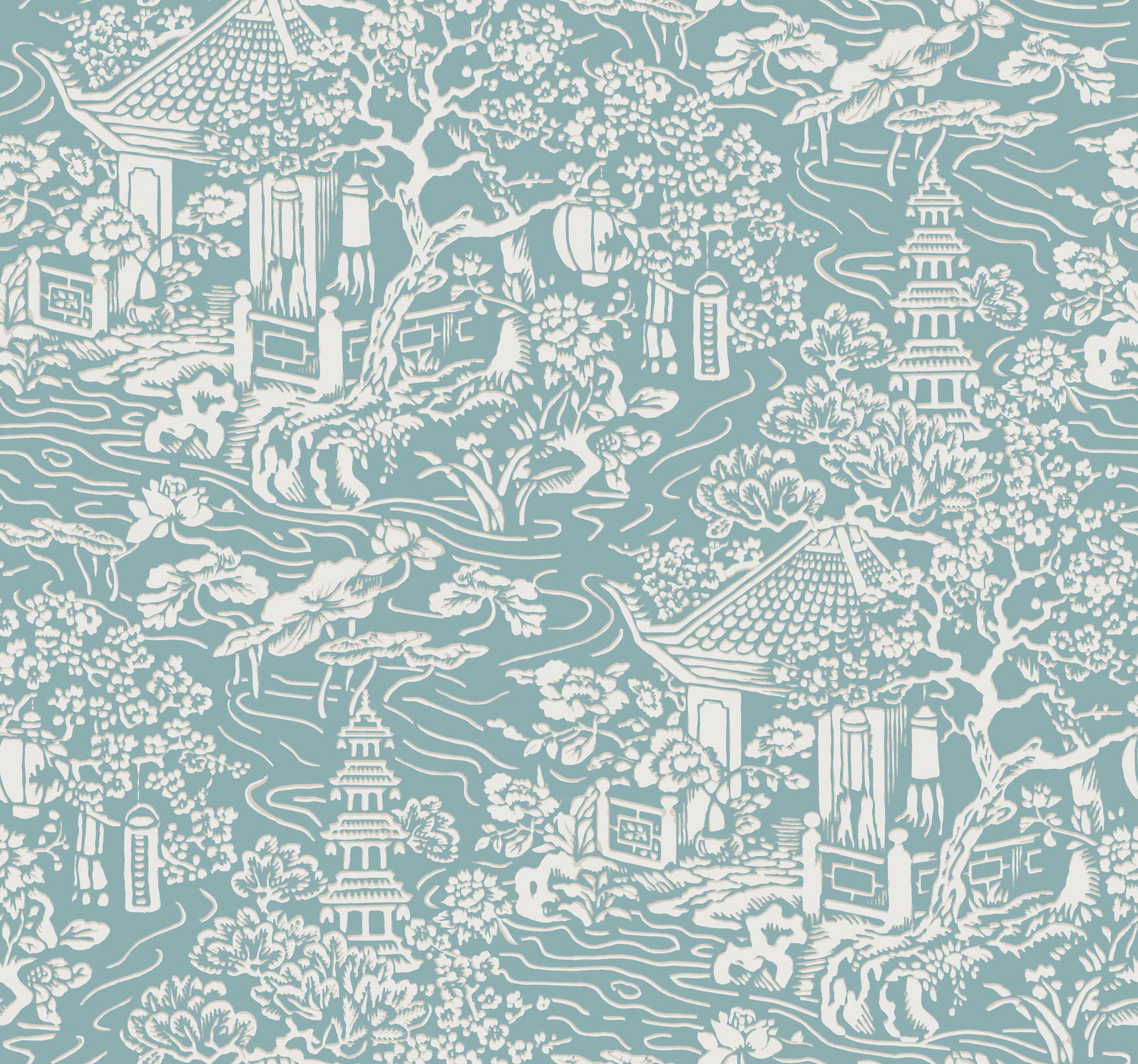Chinoiserie Blue & Green Wallpaper large image 
